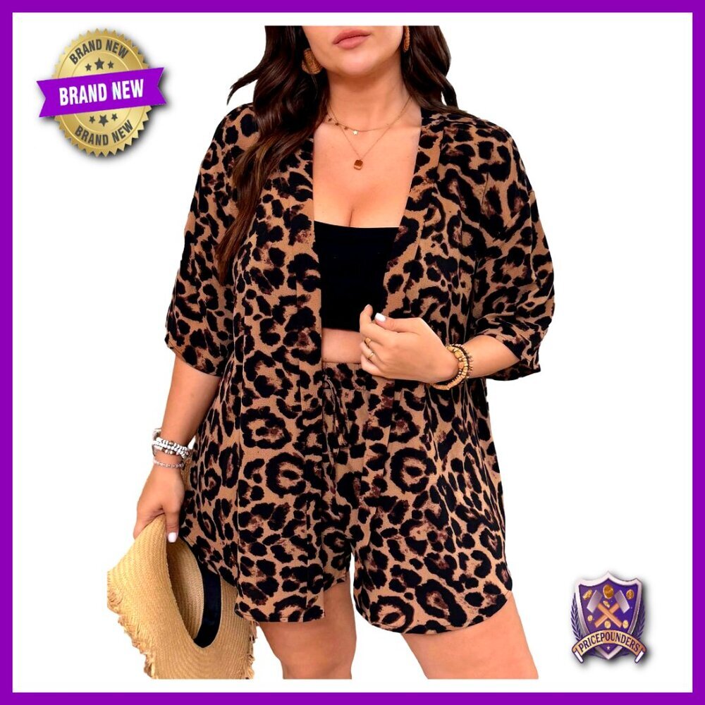 Plus Size 2 Piece Kimono Shorts Set Summer Vacation Outfit - Picture 1 of 5